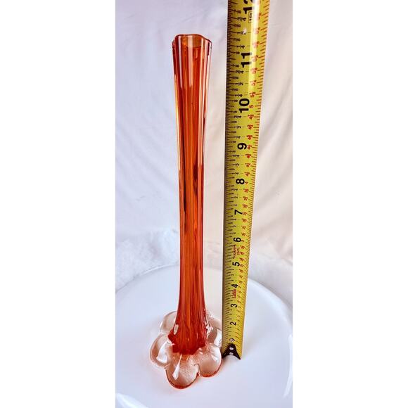 VTG Art Glass Bud Vase Elephant Foot Blood Orange 11.5" Murano Style Hot MCM - Picture 7 of 8